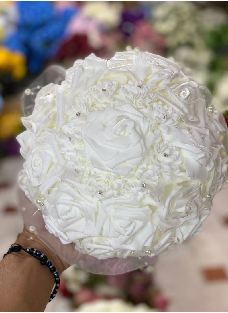Generic Crystal Flowers Bouquet Artificial Silk Flowers For The Bride, Wedding Decoration Bouquet For The Bride, White Color  - Image 2