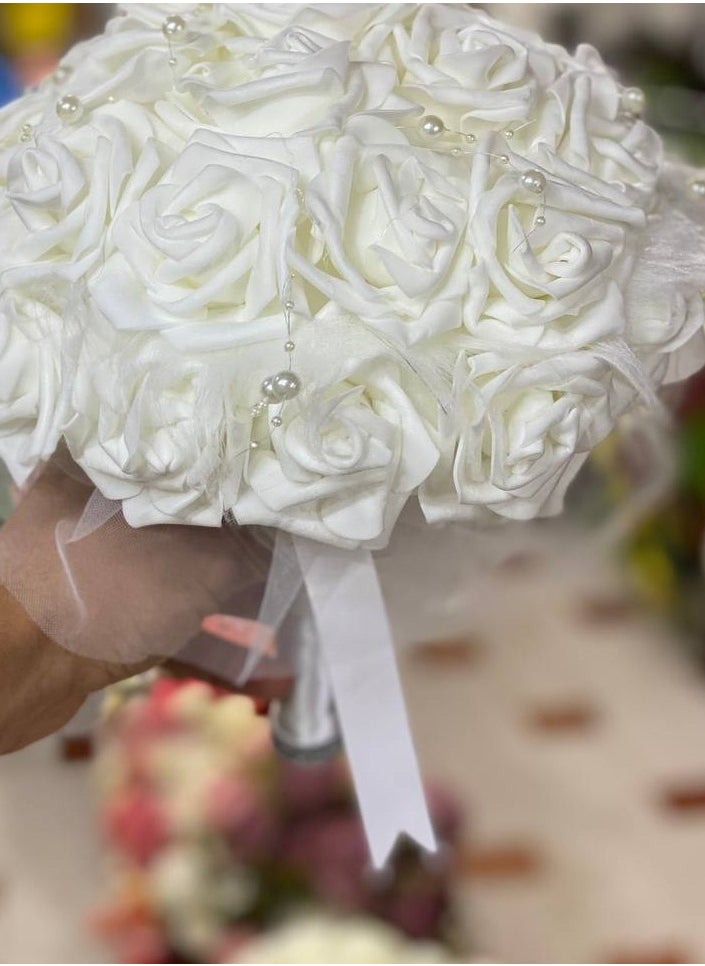 Generic Crystal Flowers Bouquet Artificial Silk Flowers For The Bride, Wedding Decoration Bouquet For The Bride, White Color  - Image 3