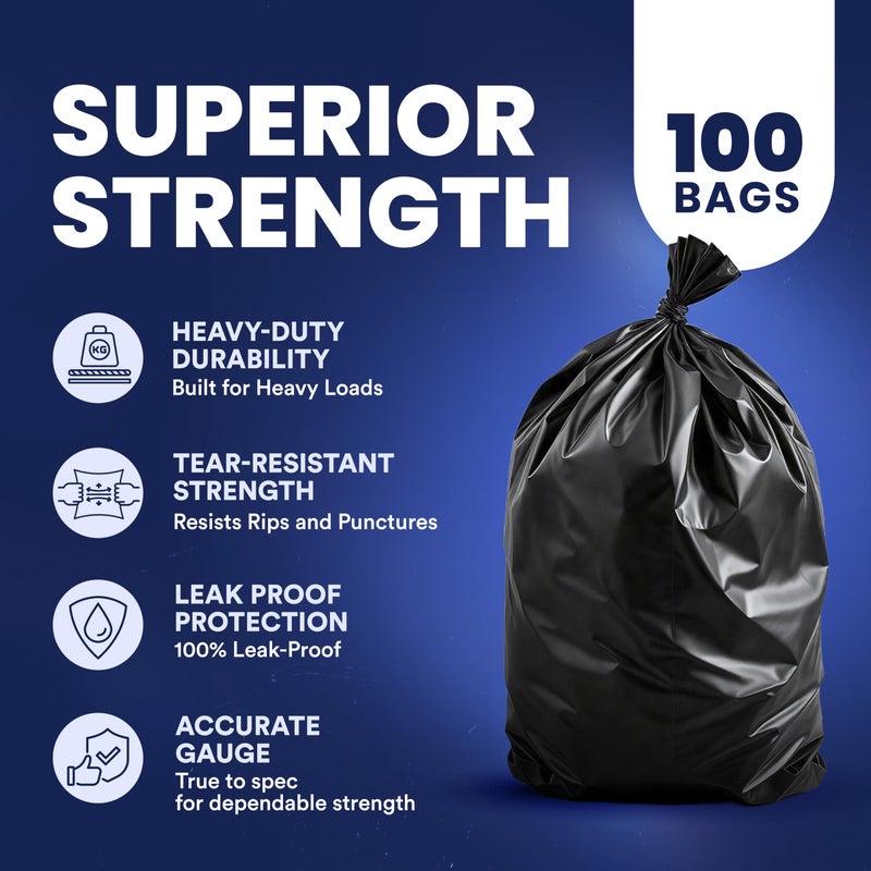 Plasticplace 55-60 Gallon Trash Bags, 1.2 Mil Heavy Duty Contractor Garbage Bags, Black Tear-Resistant Bags for Construction, Yard Waste, Industrial Use, Large 38â€ x 58â€ (100 Count) - Image 4