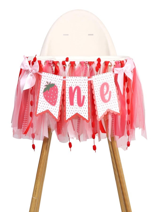 UOAOU Strawberry One High Chair Banner - First Birthday Decorations,Sweet One Decorations, Berry Theme High Chair Banner, Berry 1st Birthday Photo Prop - Image 1