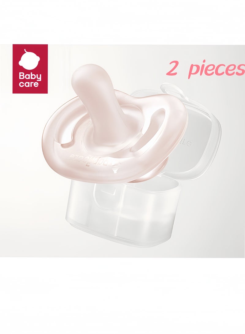 بيبي كير لهايات مهدئة للرضع 0-6 شهور، عبوة 2، سيليكون ناعم، مضادة للمغص، خالية من BPA، مع علبة – وردي