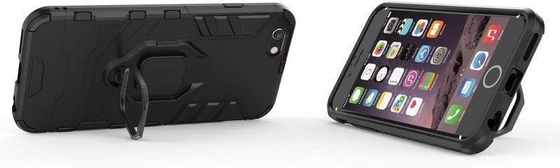 مايجين جراب متوافق مع هاتف Iphone6+ و6S+، مزود بمقبض حلقي معدني ومقبض مضاد للصدمات ومتين يعمل مع حامل مغناطيسي للسيارة، غطاء متين مزدوج الطبقات لهاتف Apple Iphone 6 Plus و6S Plus باللون الأسود - Image 2