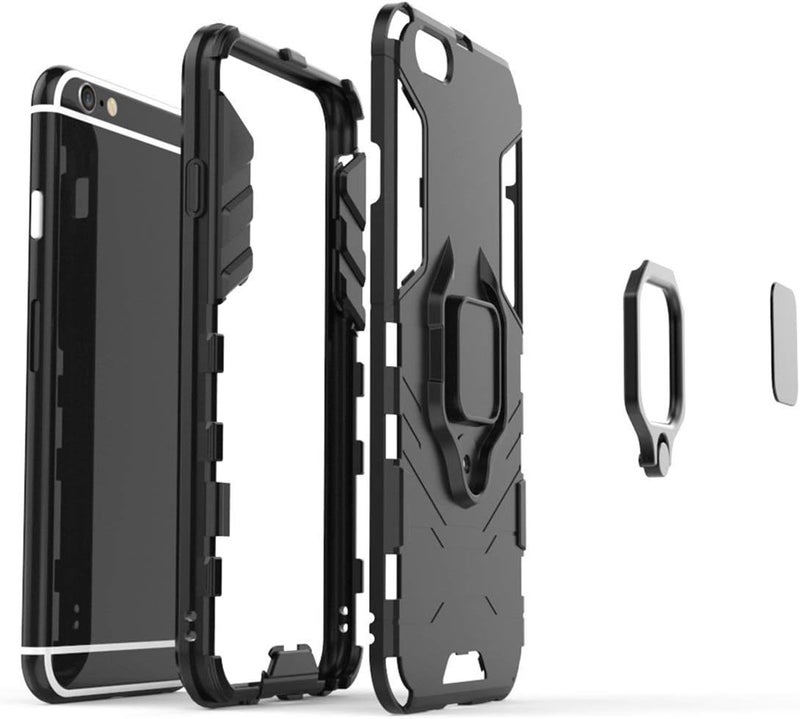 مايجين جراب متوافق مع هاتف Iphone6+ و6S+، مزود بمقبض حلقي معدني ومقبض مضاد للصدمات ومتين يعمل مع حامل مغناطيسي للسيارة، غطاء متين مزدوج الطبقات لهاتف Apple Iphone 6 Plus و6S Plus باللون الأسود - Image 5