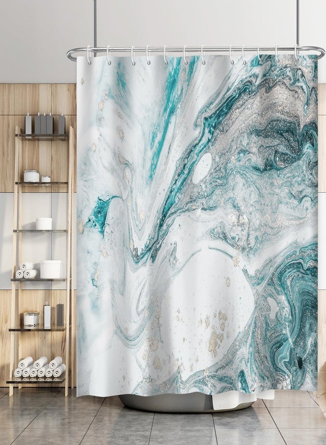 ZCHOMI Teal Marble Shower Curtain Turquoise Aqua Modern Abstract Art Shower Curtains for Bathroom Waterproof Polyester Fabric Bathroom Curtain 72 x 72 Inch with 12 Hooks - Image 3