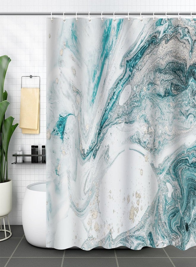 ZCHOMI Teal Marble Shower Curtain Turquoise Aqua Modern Abstract Art Shower Curtains for Bathroom Waterproof Polyester Fabric Bathroom Curtain 72 x 72 Inch with 12 Hooks - Image 2