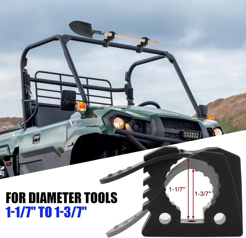 psler Quick-Release Rubber Clamps Mount Shovel Axe Holder Mount for 1-1/7'' to 1-3/7'' Diameter Tools with Roll Bar Clamp Mounts Bar Mounting Bracket for 1" 1.5" 1.75" Bull Bars Roof Racks Roll Cages - Image 2