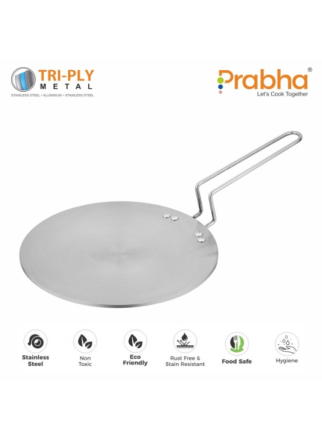 Prabha Stainless Steel, Roti Tawa, 26cm, Chapati Pan, Non-Stick, Stay Cool Steel Handle, Compatible with Induction and Gas Stove, Tri-Ply. - Image 4