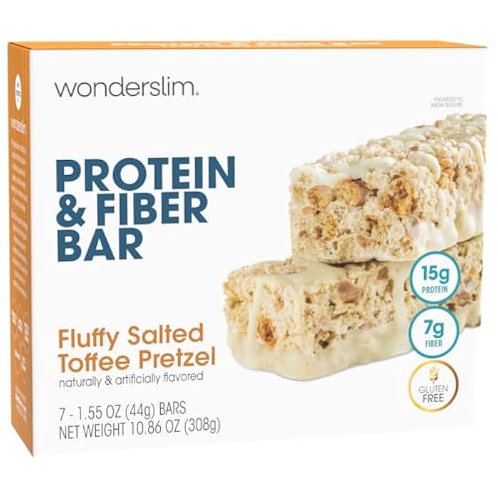 Wonderslim High Fiber Protein Bars, Salted Toffee Pretzel | 15g Protein, 7g Fiber | Low Sugar, Low Carb | Healthy Indulgence | Satisfying, Supports Energy & On-the-Go Convenience, 7 Pack - Image 1