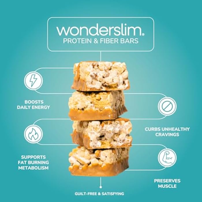 Wonderslim High Fiber Protein Bars, Salted Toffee Pretzel | 15g Protein, 7g Fiber | Low Sugar, Low Carb | Healthy Indulgence | Satisfying, Supports Energy & On-the-Go Convenience, 7 Pack - Image 3