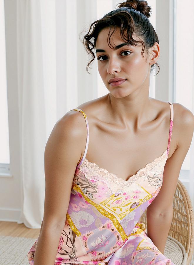 Splash FAV Floral Print Satin Slip Dress with Adjustable Straps - Image 4