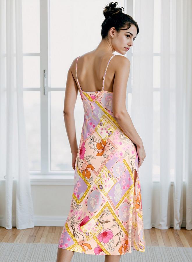 Splash FAV Floral Print Satin Slip Dress with Adjustable Straps - Image 3