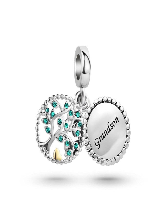 KunBead Grandson Family Tree Heart Dangle Birthday Charms Compatible with Pandora Bracelet Necklace - Image 1