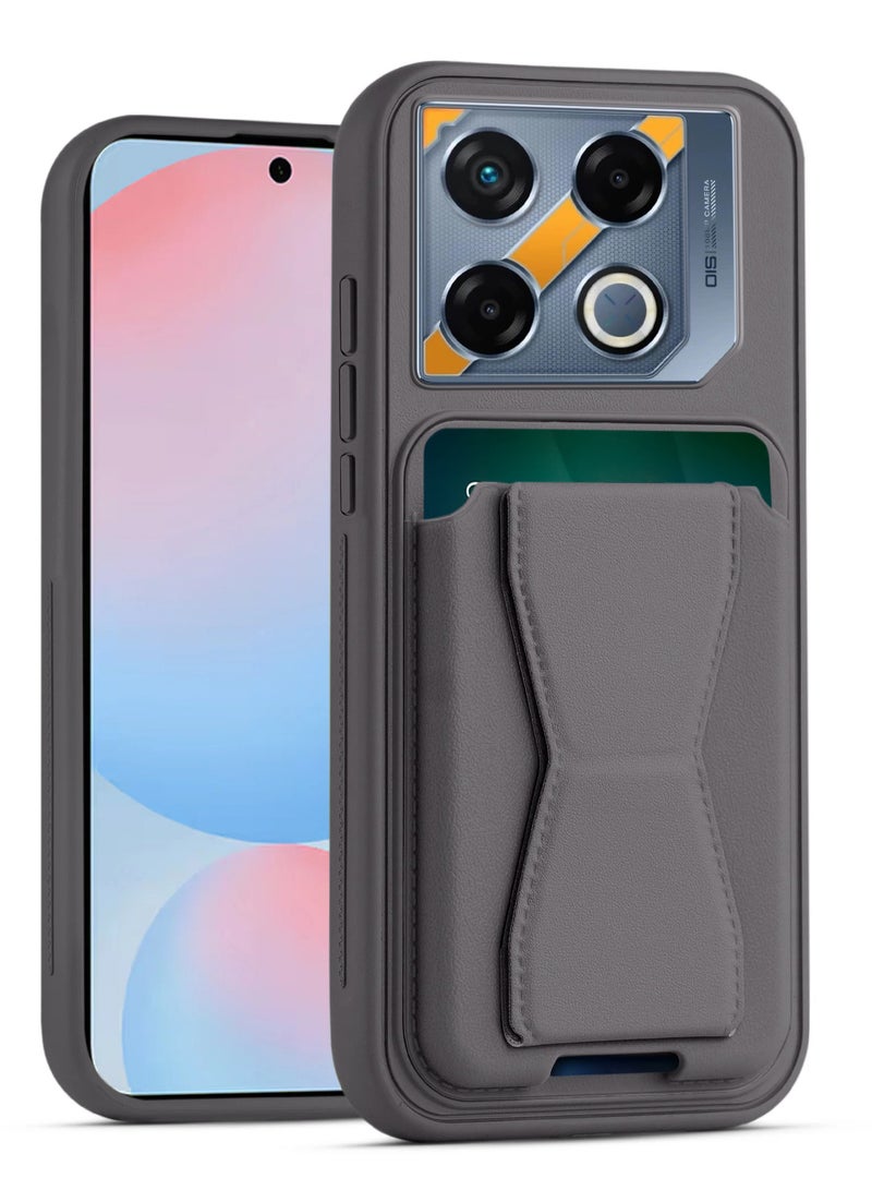 Leather back cover with card wallet Foldable Shockpoof Case compatible with Infinix GT20 Pro (Grey)