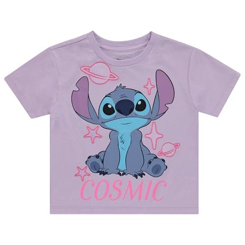 Disney Lilo and Stitch Girls Short Sleeve T-Shirt- Stitch Girls Tee Sizes 4-16 Lilac - Image 1
