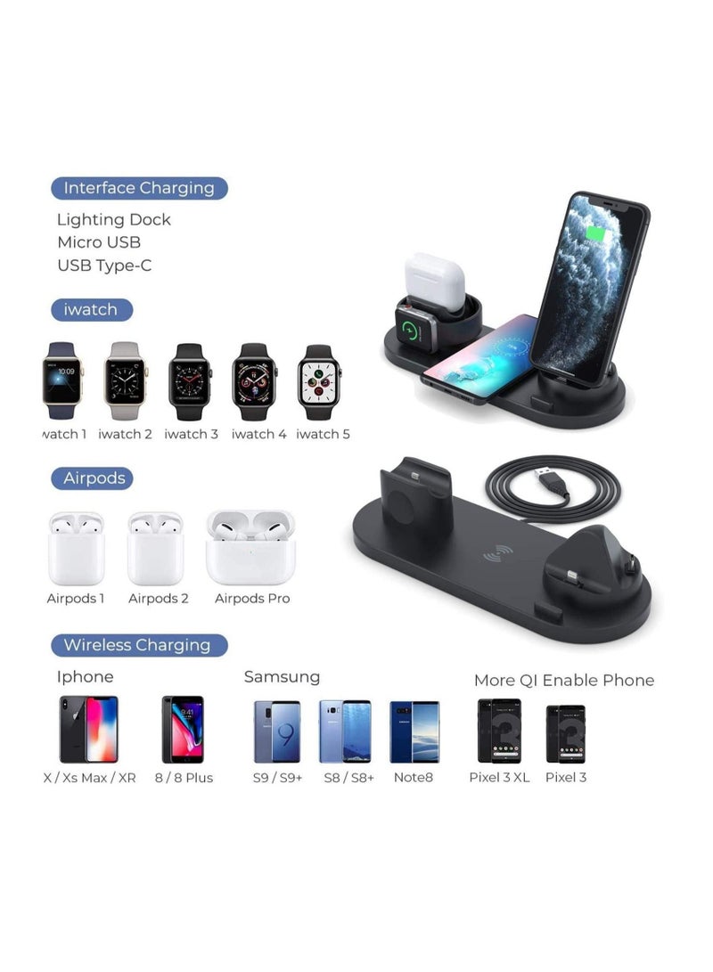 Phone Planet 6 in 1 Wireless Charger Stand for Apple Watch/AirPods/Apple iPhone/Samsung Charging Dock - Image 2