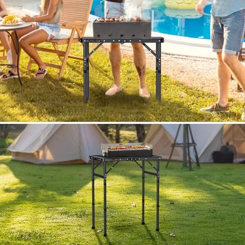 GARLLEN 2ft Folding Grill Table Max Capacity 66lbs 3Height Adjustable Folding Camping Table with HeatResistant Mesh Tabletop Portable Aluminum Picnic Tables for BBQ Outdoor 228 L x 157 W - Image 3