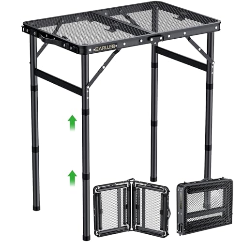 GARLLEN 2ft Folding Grill Table Max Capacity 66lbs 3Height Adjustable Folding Camping Table with HeatResistant Mesh Tabletop Portable Aluminum Picnic Tables for BBQ Outdoor 228 L x 157 W - Image 1