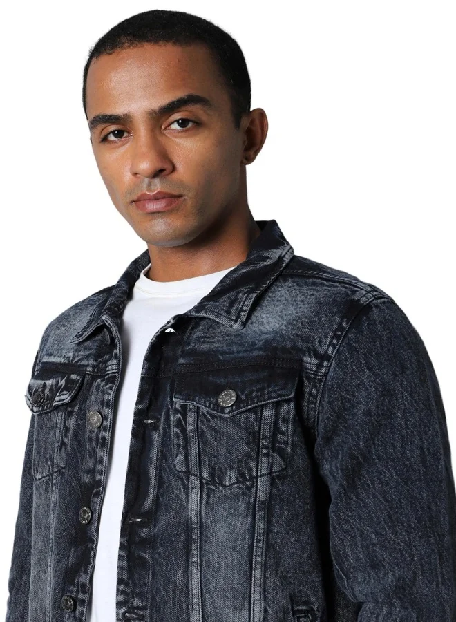 HIGH STAR Men Black Solid Denim Jacket