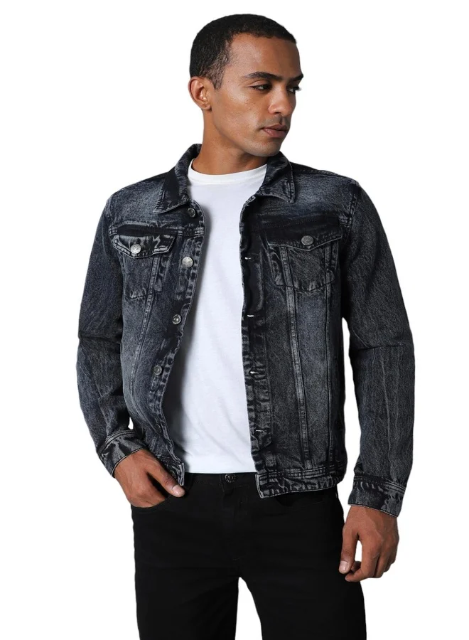 HIGH STAR Men Black Solid Denim Jacket