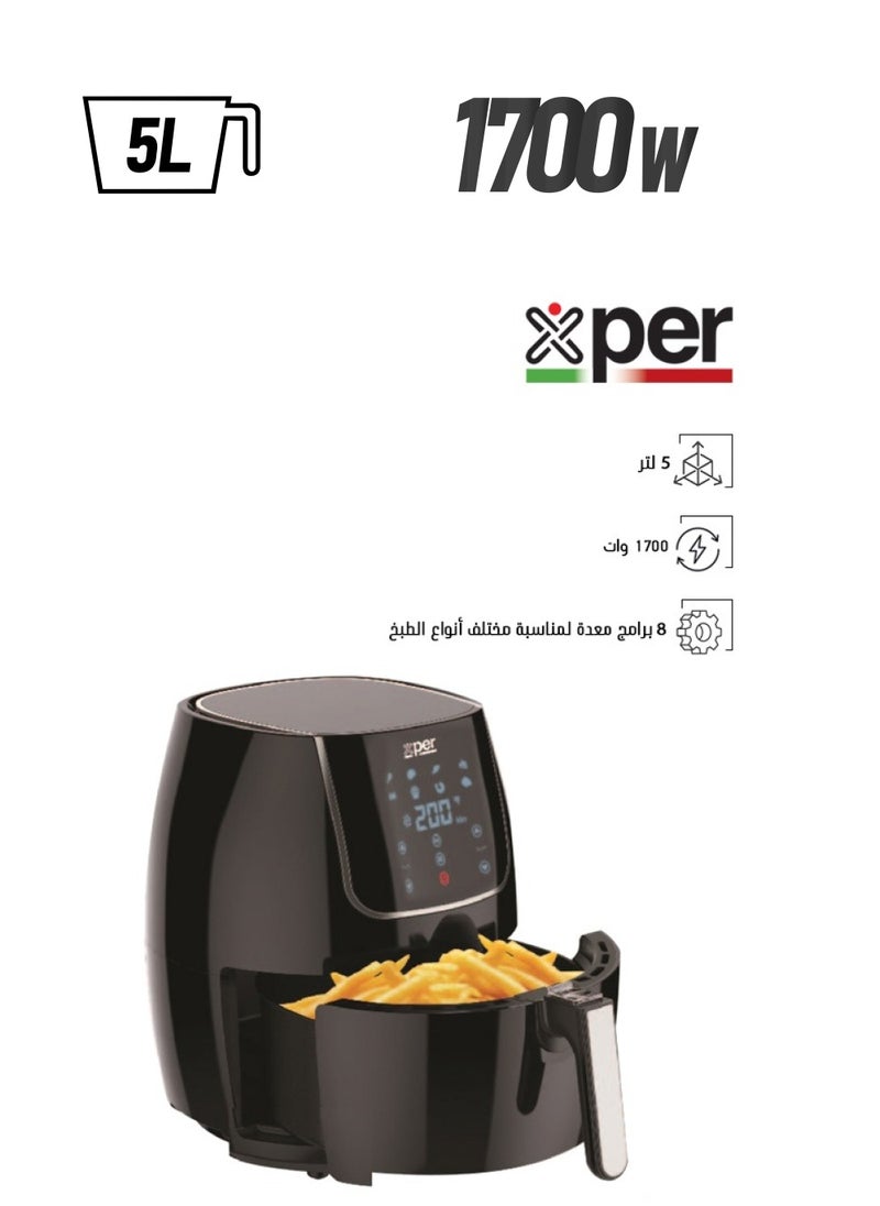 XPER - Air Fryer without Oil - 5 Liters - 1700 Watts - Touch Screen - 8 Programs - XPAF-800B - Image 1