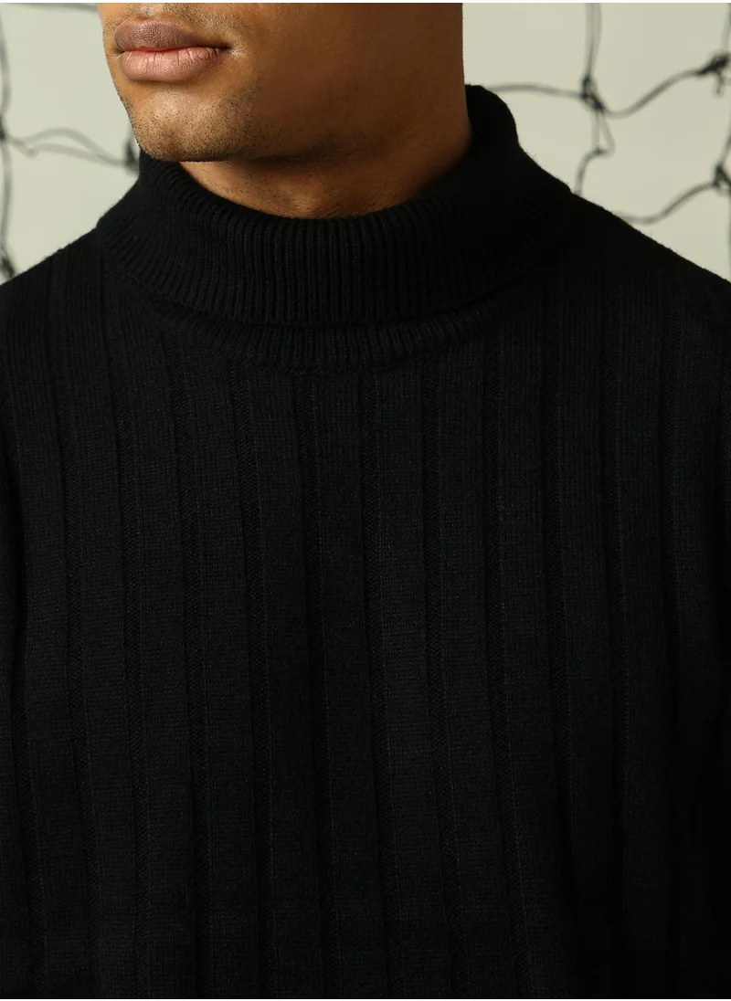 Hubberholme Men's Black 100% Acrylic Solid Oversized Sweater