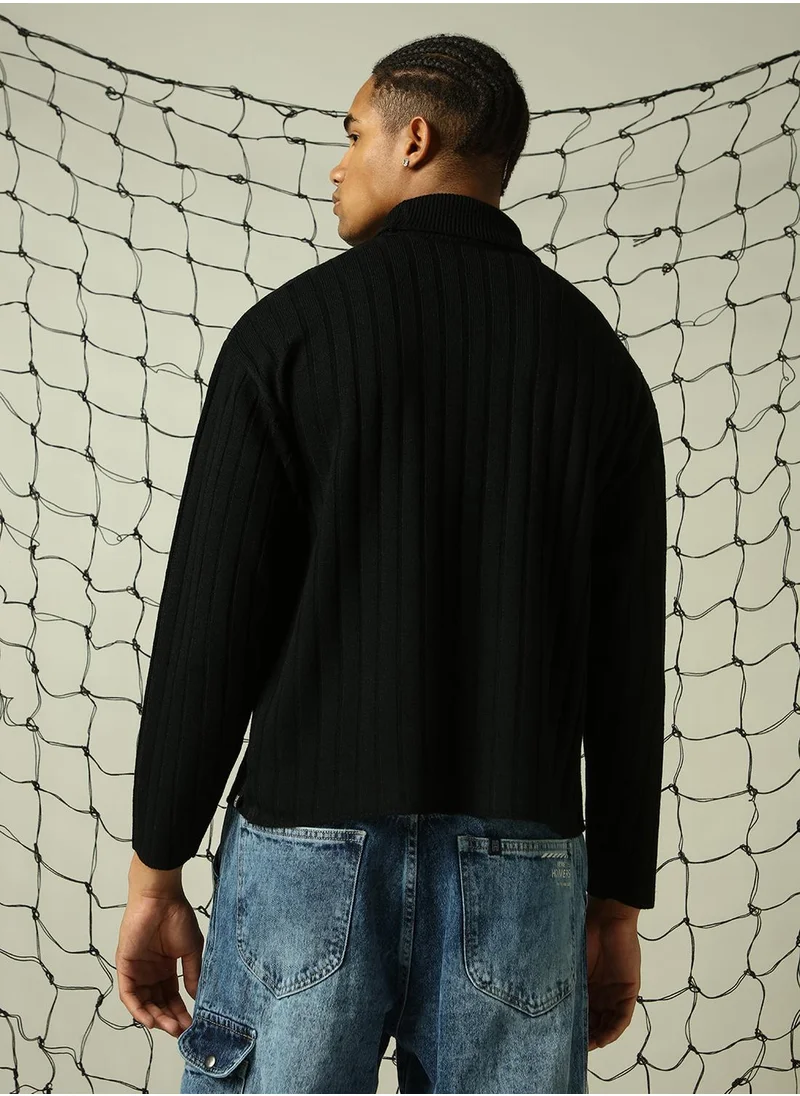 Hubberholme Men's Black 100% Acrylic Solid Oversized Sweater
