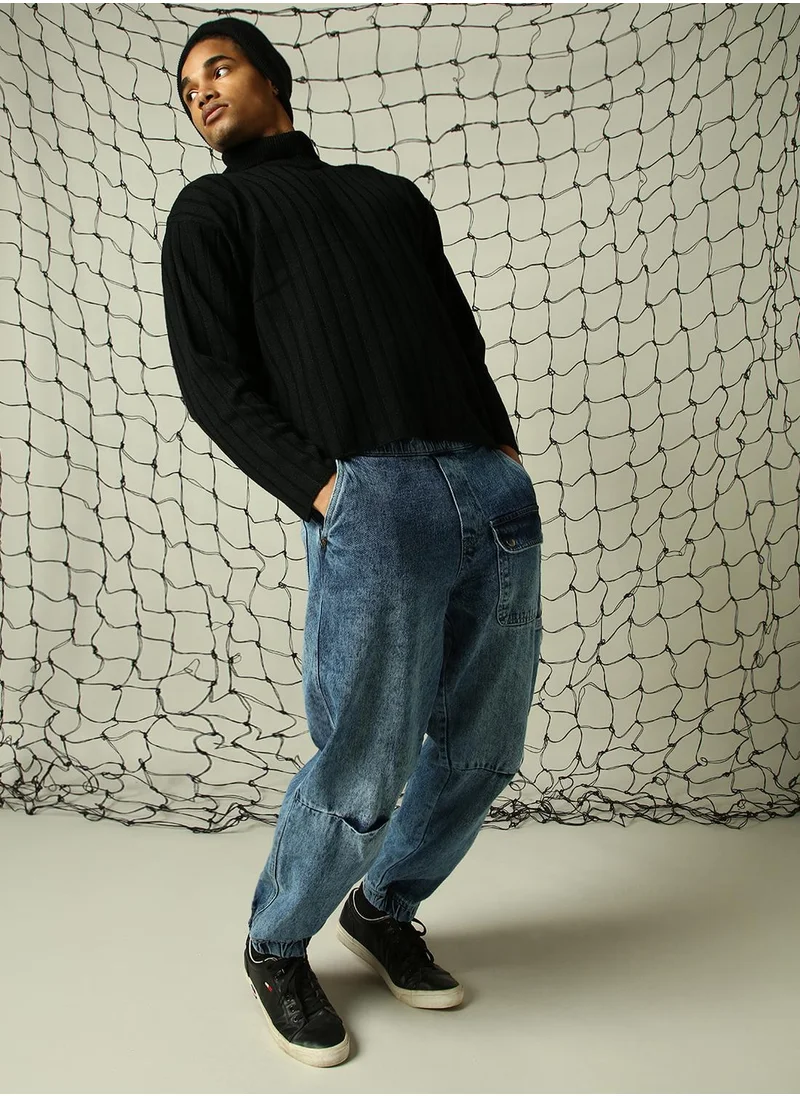 Hubberholme Men's Black 100% Acrylic Solid Oversized Sweater