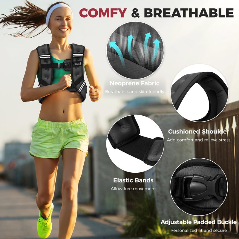BAGAIL Comfort-Fit Weighted Vest for Woman, Even Weight Distribution, Faster Weight Loss, No-Chafe or Bounce for Walking & Running with Detachable Phone Pouch & Reflective Stripes (Available 5-30lbs) - Image 2