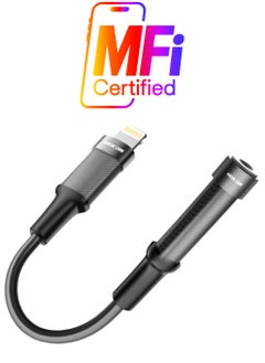 Earphone Adapter Lightning To 3.5 Audio jack / Transparent Braided Build / 12CM Length / Stable Signal / Durable Material / Secure & Safe / 10000 Bends Life Span / Premium Quality / Flexible & Portable / Wide Combability - Black
