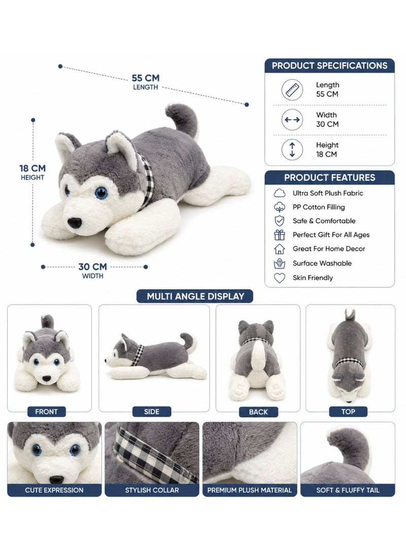 55 CM Soft Husky Stuffed Animal – Plush Hug Pillow For Kids & Home Decor - Image 3