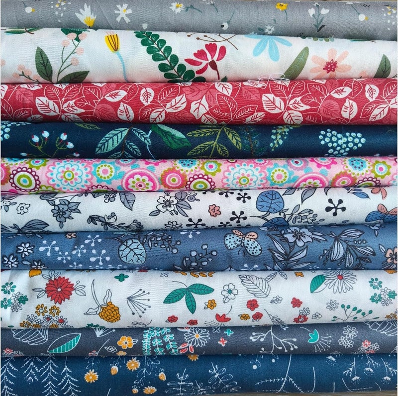 Hasoar 7PCS 9.8" x 9.8"(25 * 25CM) Quilting Fat Quarters Fabric Bundles, for Sewing Crafting,Print Floral Striped Polka Dot 100% Cotton Gingham Fabric (Yellow Flowers, 25 * 25cm) - Image 1