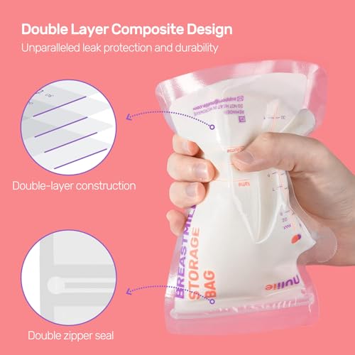 Nuliie 300 Pcs Breastmilk Storage Bags, 8 OZ Breast Milk Storing Bags, BPA-Free, Milk Storage Bags with Pour Spout for Breastfeeding, Self-Standing Bag, Space Saving Flat Profile - Image 4