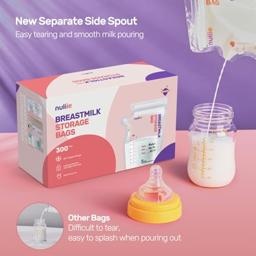 Nuliie 300 Pcs Breastmilk Storage Bags, 8 OZ Breast Milk Storing Bags, BPA-Free, Milk Storage Bags with Pour Spout for Breastfeeding, Self-Standing Bag, Space Saving Flat Profile - Image 3