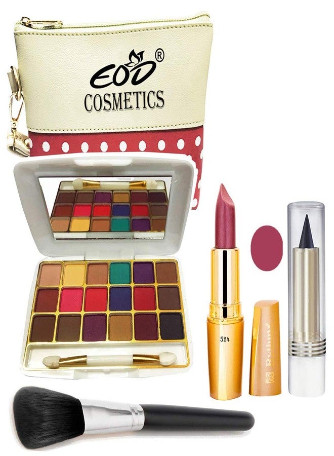 Eod Cosmetics Make Up Kit (18 Colors Eyeshadow,1 Creamy Matte Lipstick,1 Make Up Brush,1 Kajal with Multi-Purpose Makeup Pouch) A18 Set of 5 - Image 2