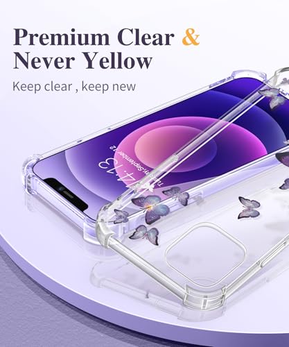 GVIEWIN for iPhone 12 Case and iPhone 12 Pro Case with Screen Protector + Camera Lens Protector, Clear Floral Flexible TPU Shockproof Women Girls Flower Phone Case 6.1"(Alluring Butterfly/Purple) - Image 3