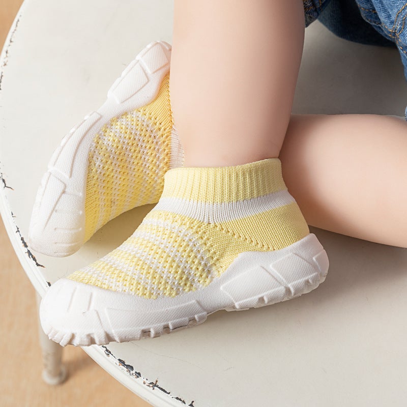 Summer Breathable Flying Woven Shoes Soft Sole Toddler Shoes Socks Shoes Baby Children Children Non-Slip Men'S And Women'S High-Top Striped Mesh - Image 4