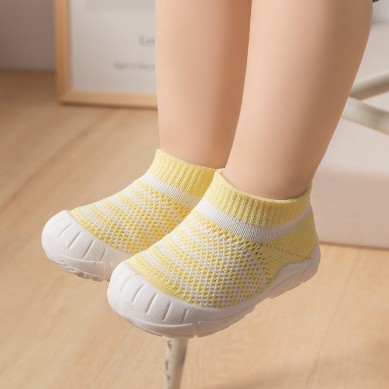 Summer Breathable Flying Woven Shoes Soft Sole Toddler Shoes Socks Shoes Baby Children Children Non-Slip Men'S And Women'S High-Top Striped Mesh - Image 1