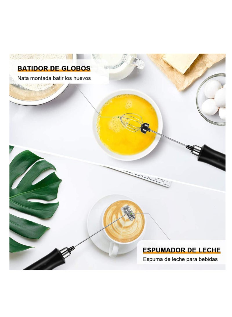 SYOSI Milk Frother Handheld, USB Rechargeable Electric Milk Frother, 3 Speed Adjustable, Dual USB Charging Mode, with 3 Stainless Steel Whisks for Latte, Cappuccino, Hot Chocolate, Egg (Black) - Image 2