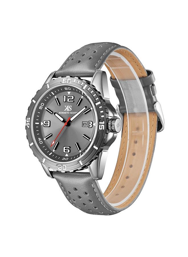 KENNETH SCOTT Kenneth Scott K24022-XLXX Men's Analog Display Watch & Leather  Strap Grey  - Image 2