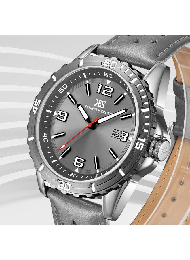 KENNETH SCOTT Kenneth Scott K24022-XLXX Men's Analog Display Watch & Leather  Strap Grey  - Image 4