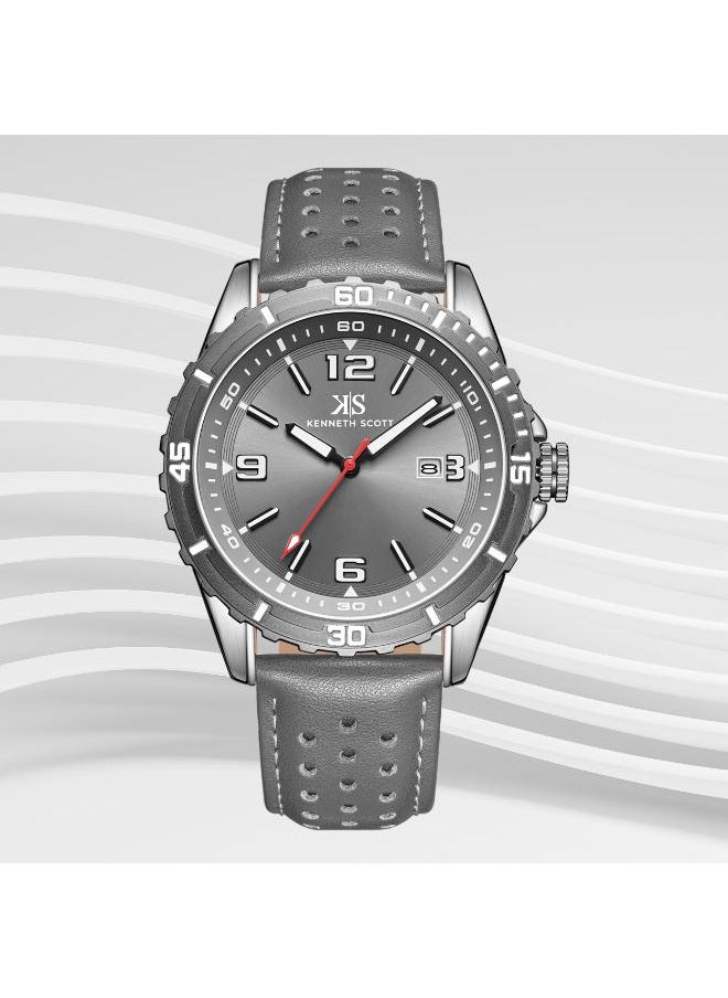 KENNETH SCOTT Kenneth Scott K24022-XLXX Men's Analog Display Watch & Leather  Strap Grey  - Image 3