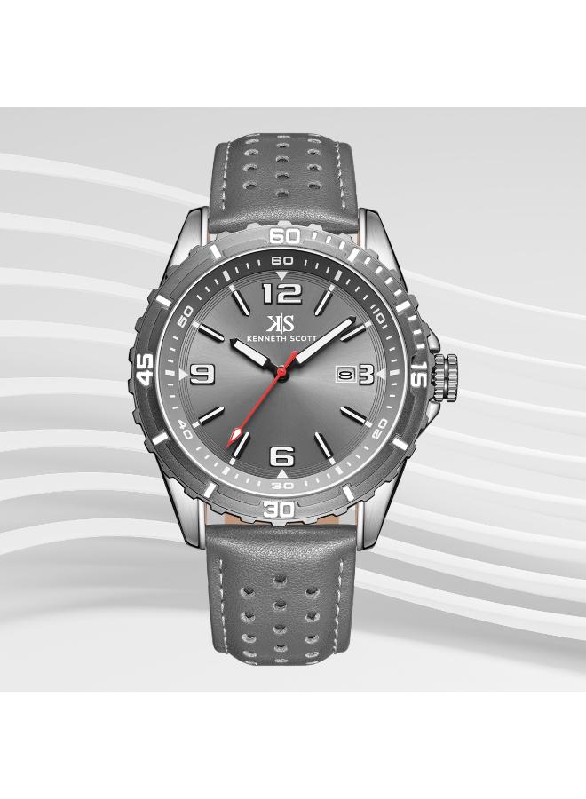 Kenneth Scott K24022-XLXX Men's Analog Display Watch & Leather  Strap Grey - Image 1