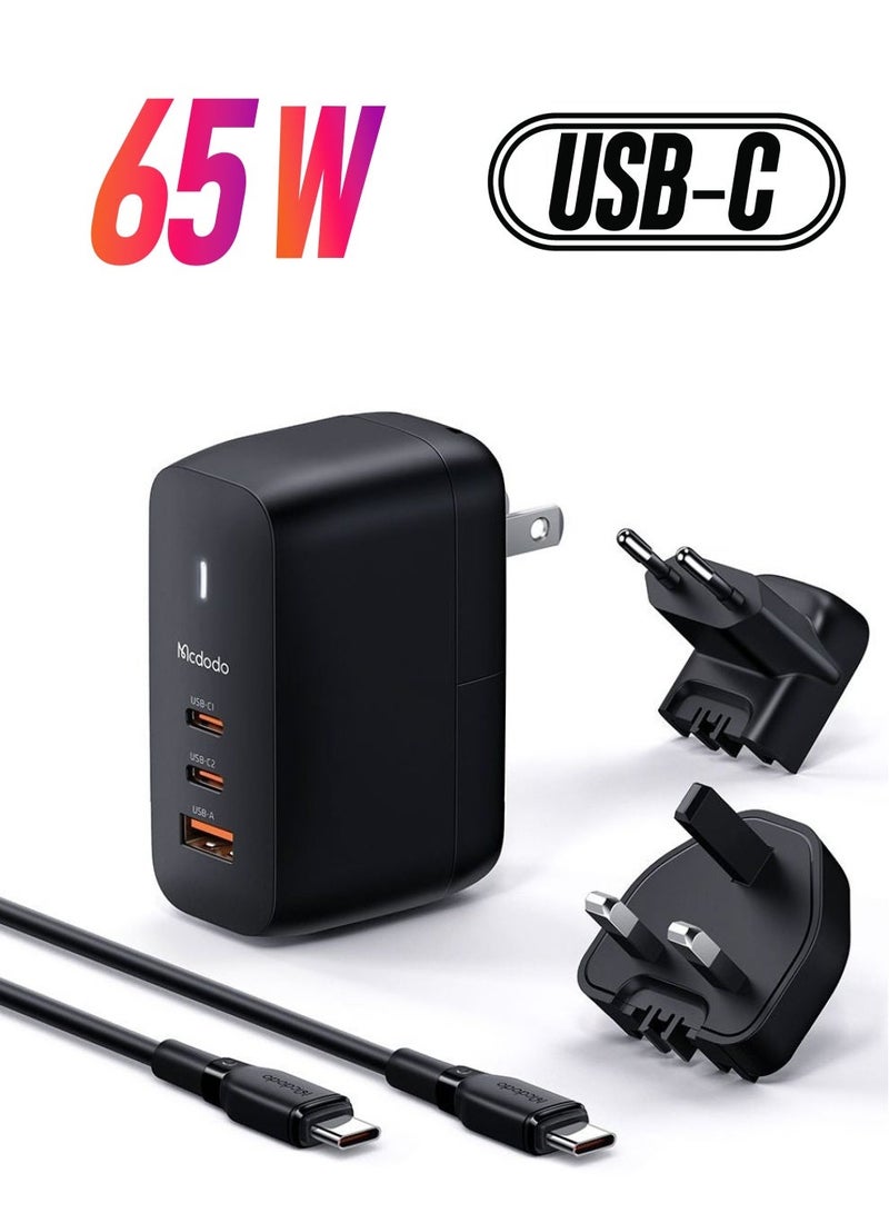 Mcdodo شاحن سفر سريع 65 واط مع ثلاث منافذ + كابل USB-C إلى USB-C 60 واط بطول 2 متر - Image 1