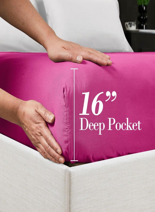 Mocassi California King Fitted Sheet - Deep Pocket Cooling Sheets up to 16 inch - Hotel Luxury 1800 Premier - Softest Sheet - Wrinkle Resistant - 1 Single Bottom Fitted Sheet, Cali King, Hot Pink - Image 4
