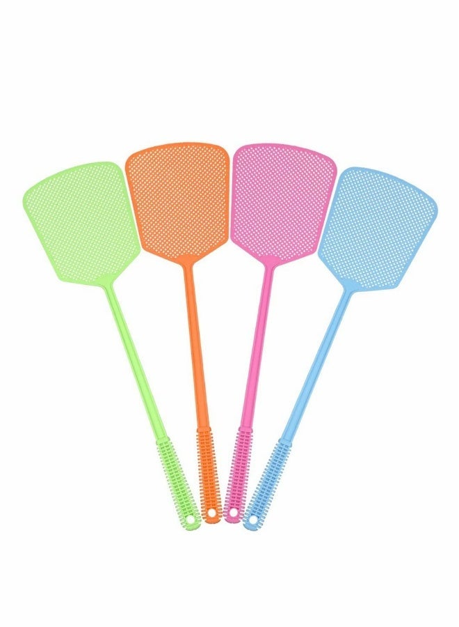 Fly Swatter, 4 Pack Strong Plastic Fly Swat Set with Long Flexible Handle Manual Heavy Duty Fly Swatters Assorted Colors (Random Color )
