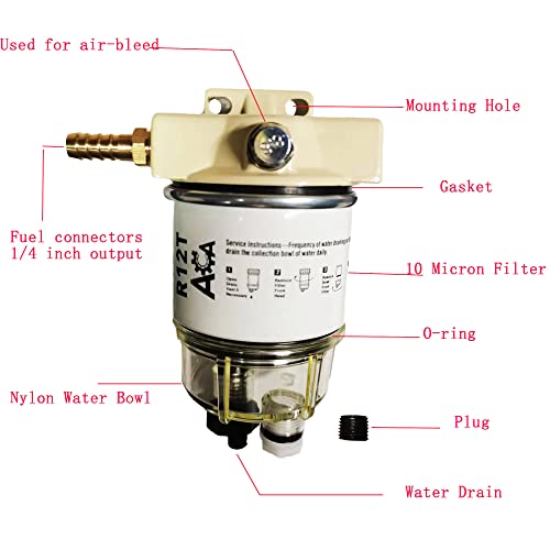 ACA R12T Marine Fuel Water Separator Kit Fits 1/4 NPT ZG1/4-19 Outboard Motors for Gasoline and Diesel Engine Replaces R12T S3240 120AT RK10222 - Image 5