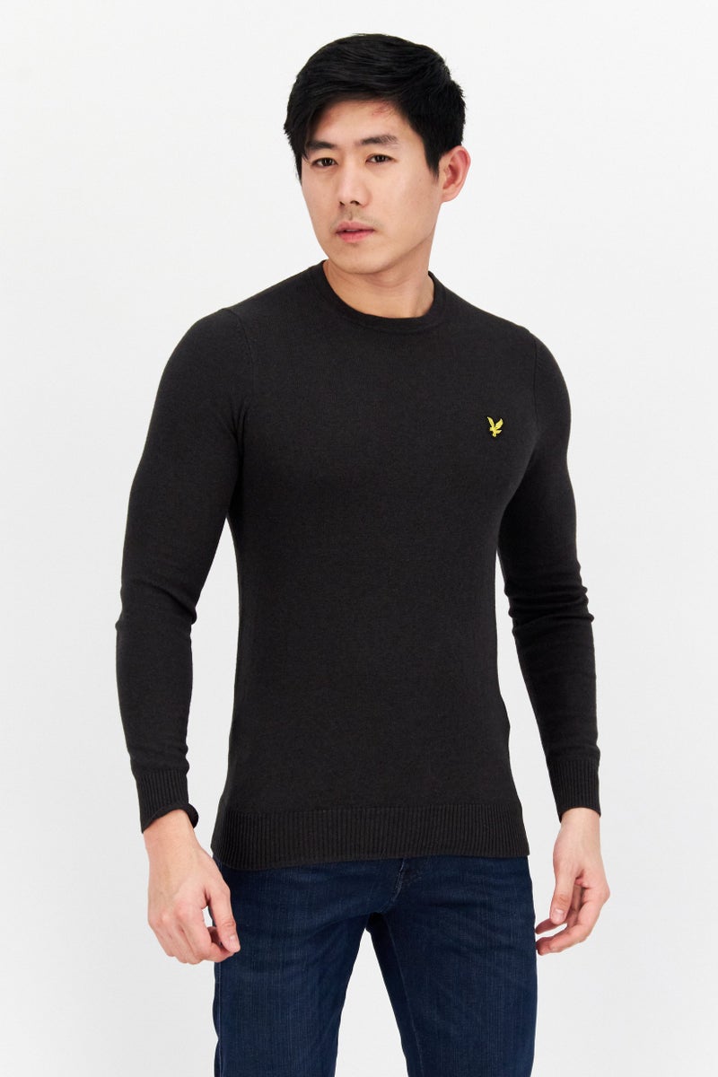 Lyle & Scott Men Crew Neck Brand Logo Sweaters, Charcoal - Image 1