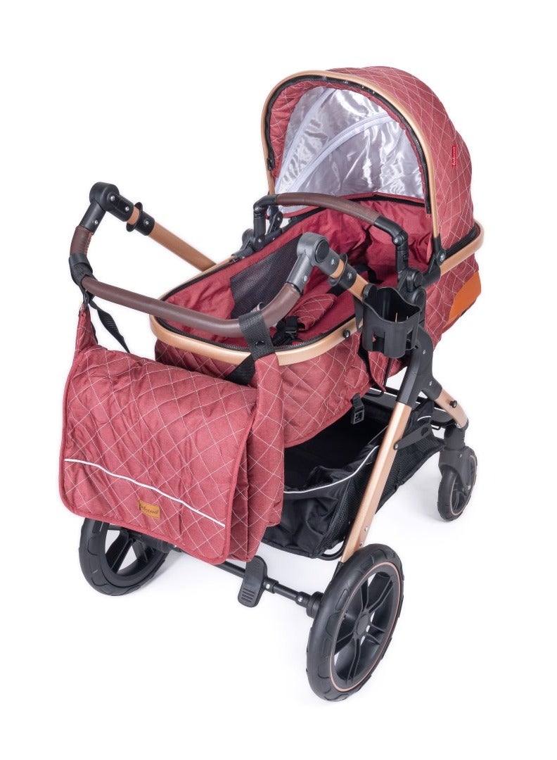 belecoo one fold-to-half luxury pram 2 in 1 - Red - Image 3