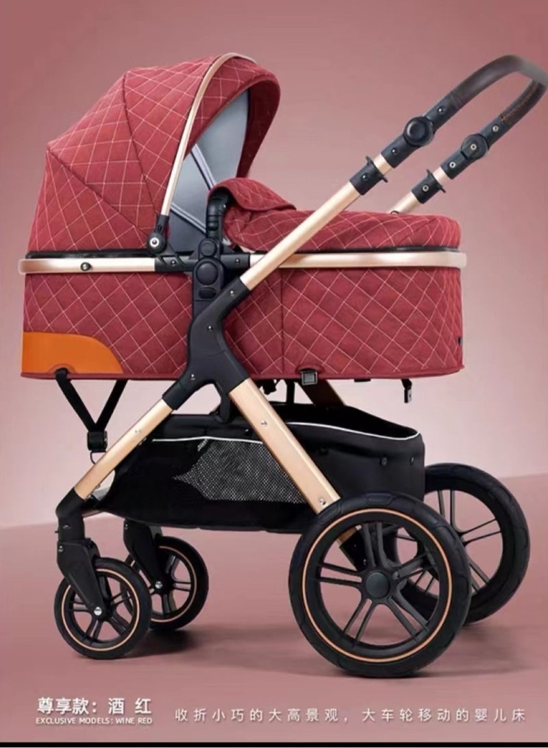 belecoo one fold-to-half luxury pram 2 in 1 - Red - Image 1