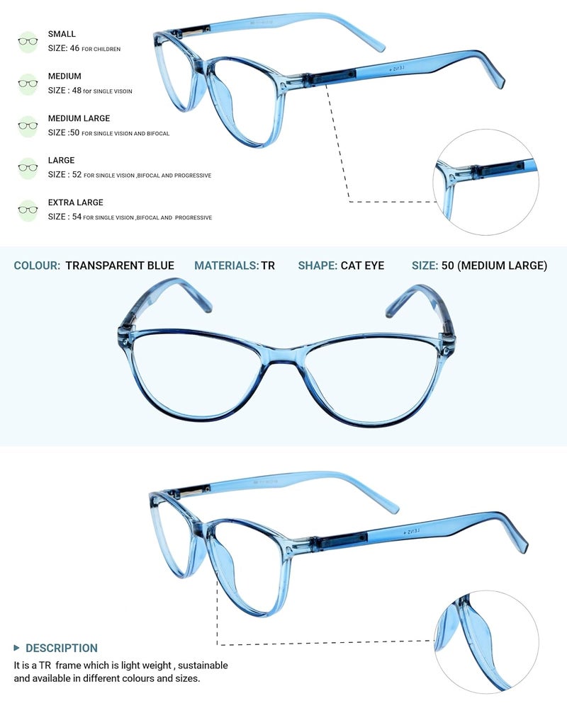 Lens + Lensplus Cateye Shape TR Full Rim Eyeglasses with Lightweight Unisex Eyewear for Men & Women | Stylish Computer & Daily Use Frame - Image 4